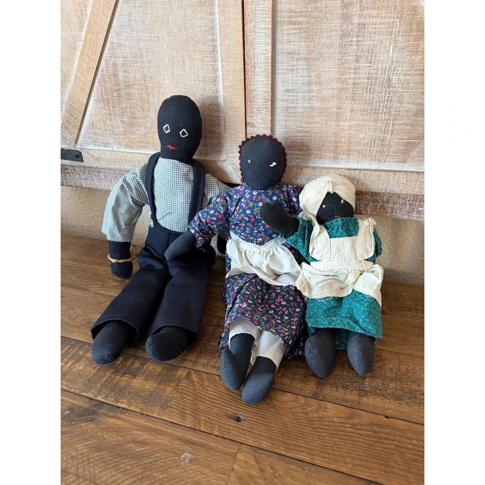 Vintage Cloth Dolls Set of 3 Handmade Family Folk Art